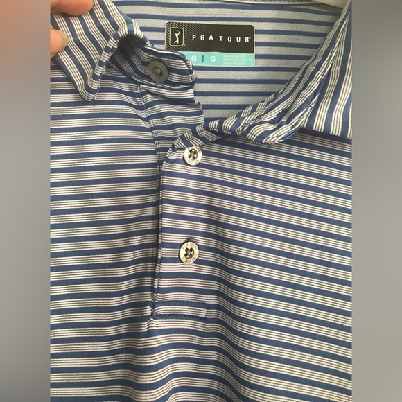 PGA TOUR polo GOlF shirt Blue with white stripes Size LG - Picture 6 of 10